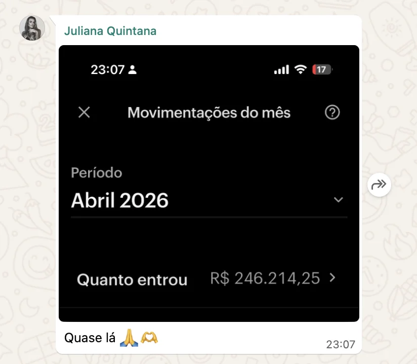 Print de depoimento: Juliana Quintana, faturamento de R$200 mil