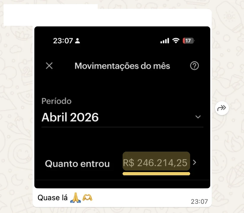 Print de depoimento: movimentação do mês da clínica