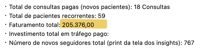 Print de depoimento: resultado de faturamento