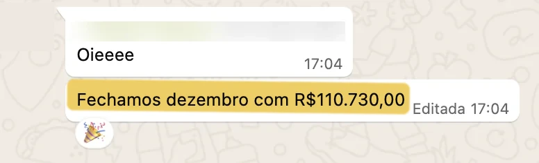 Print de depoimento: fechamento do mês