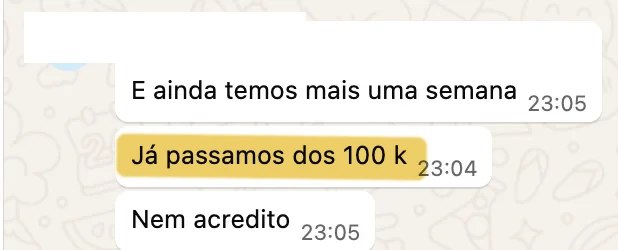 Print de depoimento: Juliana Turini, faturamento de R$100 mil