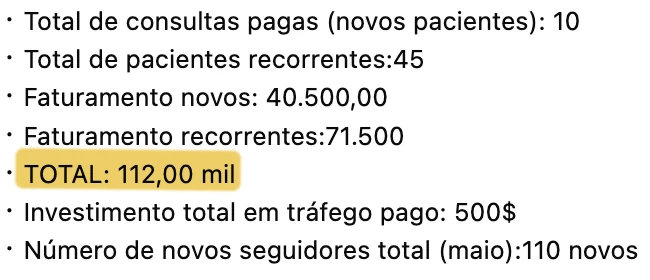 Print de depoimento: Andressa Regina, faturamento de R$100 mil