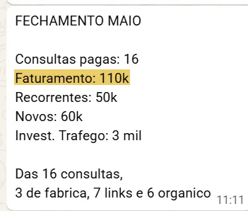 Print de depoimento: Francine Bianchini, faturamento de R$100 mil